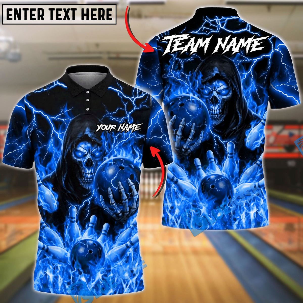 BlueJose Bowling And Pins Grim Reaper Flame Customized Name, Team Name 3D Shirt (6 Colors)