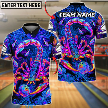 BlueJose Bowling And Pins Scorpion Psychedelic Neon Customized Name, Team Name 3D Shirt (4 Colors)