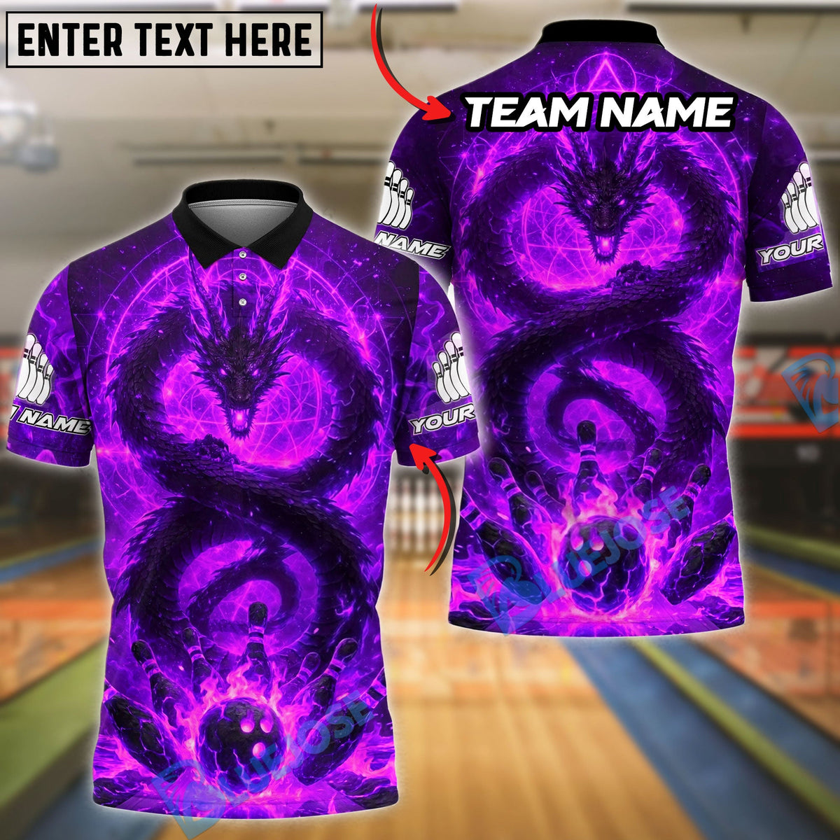 BlueJose Bowling And Pins Dragon Flame Power Customized Name, Team Name 3D Shirt (4 Colors)