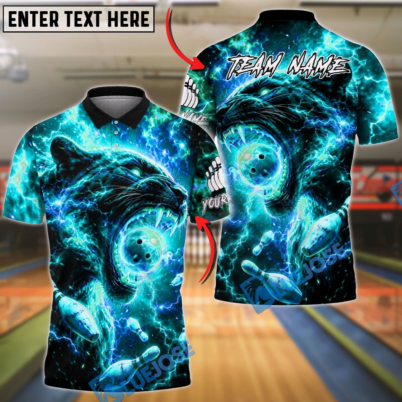 BlueJose Bowling Black Panther Neon Lightning Galaxy Customized Name, Team Name 3D Shirt (4 Colors)