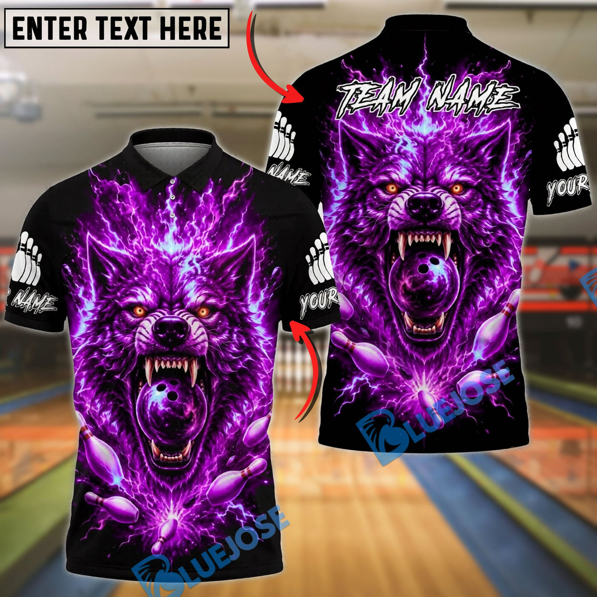 BlueJose Bowling Wolf Neon Lightning Customized Name, Team Name 3D Shirt (4 Colors)