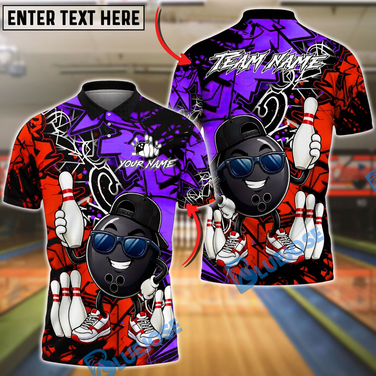 BlueJose Bowling And Pins Graffiti Funny Character Smile Customized Name, Team Name 3D Shirt (4 Colors)