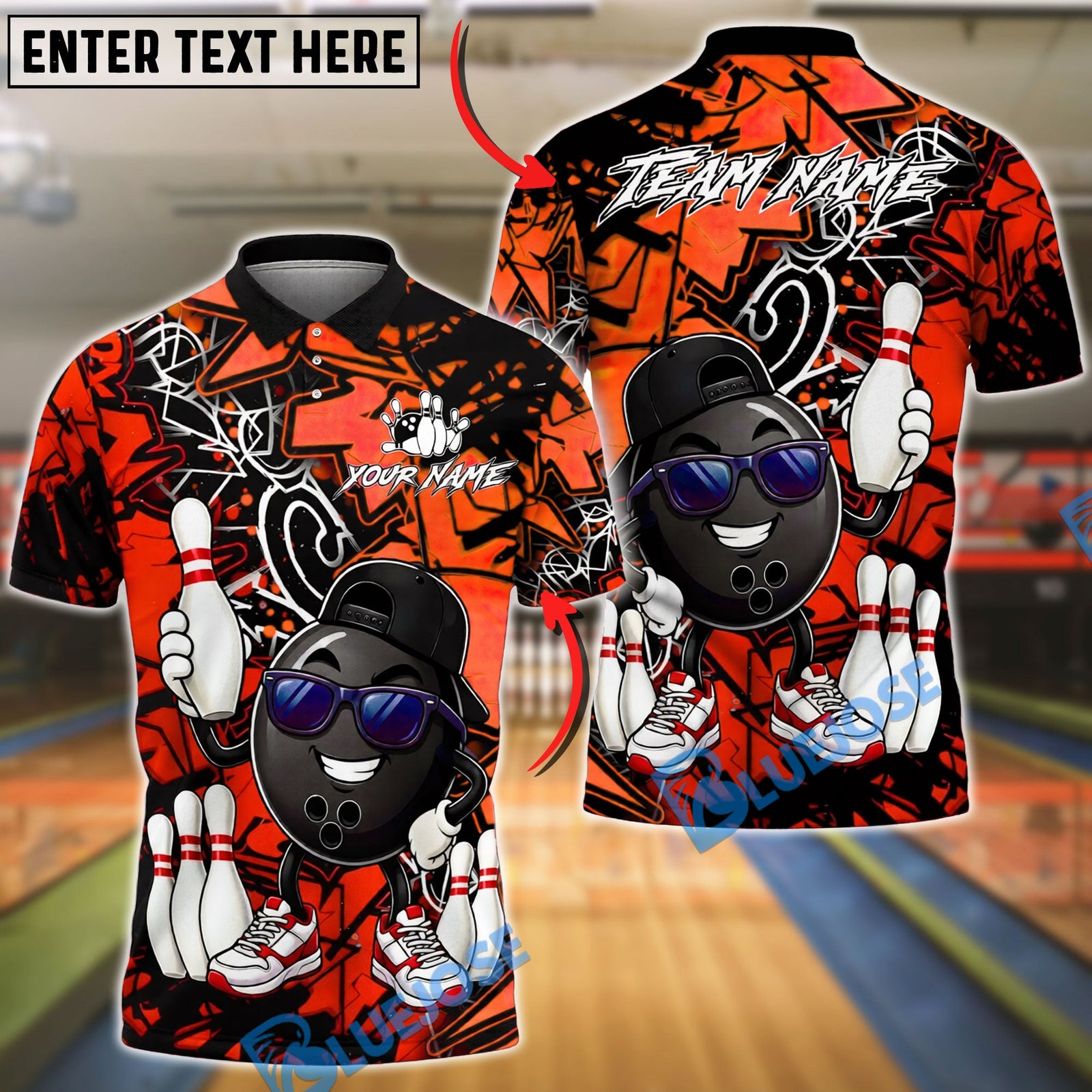 BlueJose Bowling And Pins Graffiti Funny Character Smile Customized Name, Team Name 3D Shirt (4 Colors)