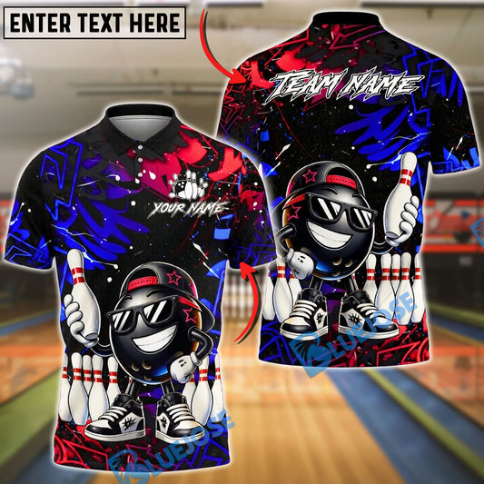 BlueJose Bowling And Pins Graffiti Funny Character Star Mark Customized Name, Team Name 3D Shirt (4 Colors)
