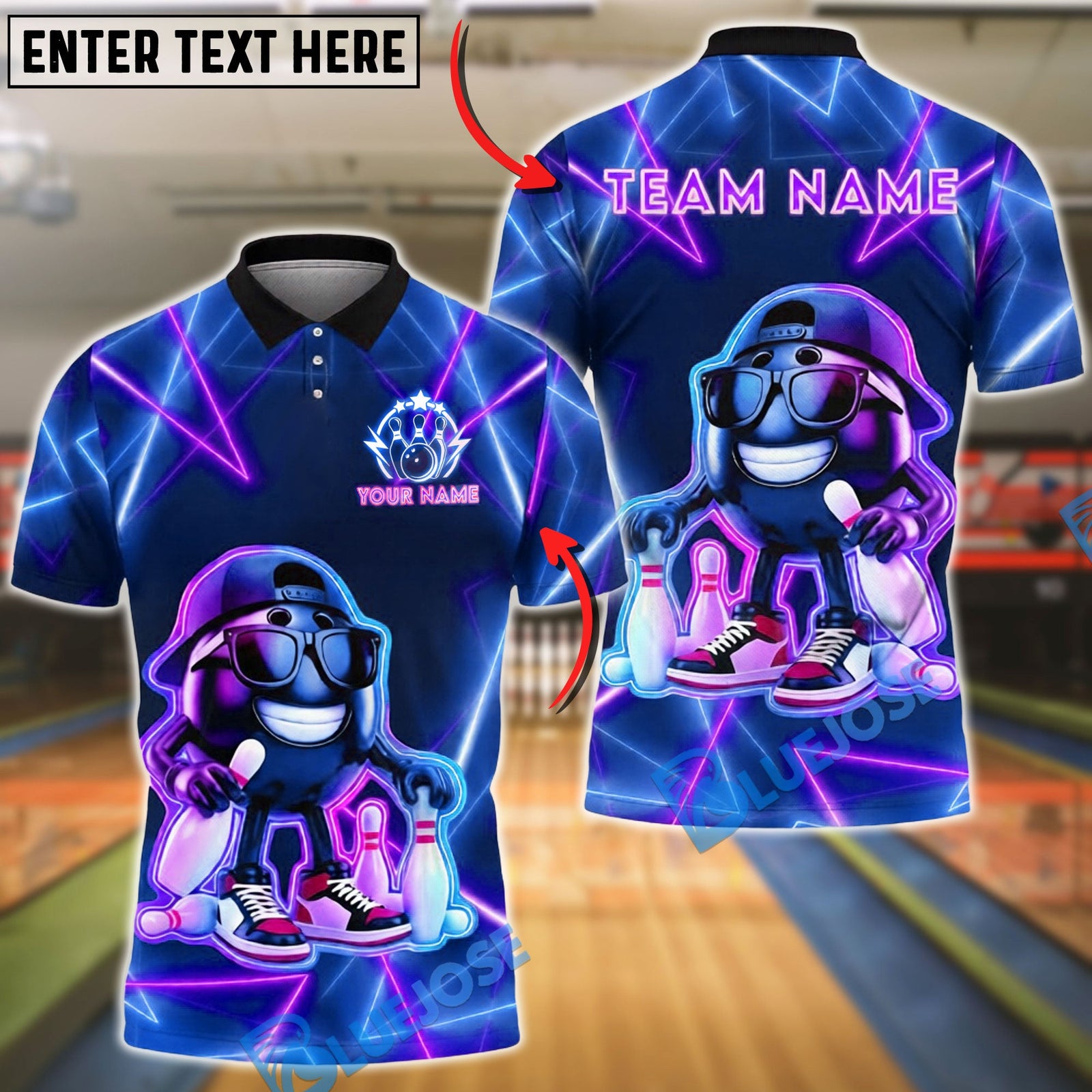 BlueJose Bowling And Pins  Neon Cool Customized Name, Team Name 3D Shirt (4 Colors)