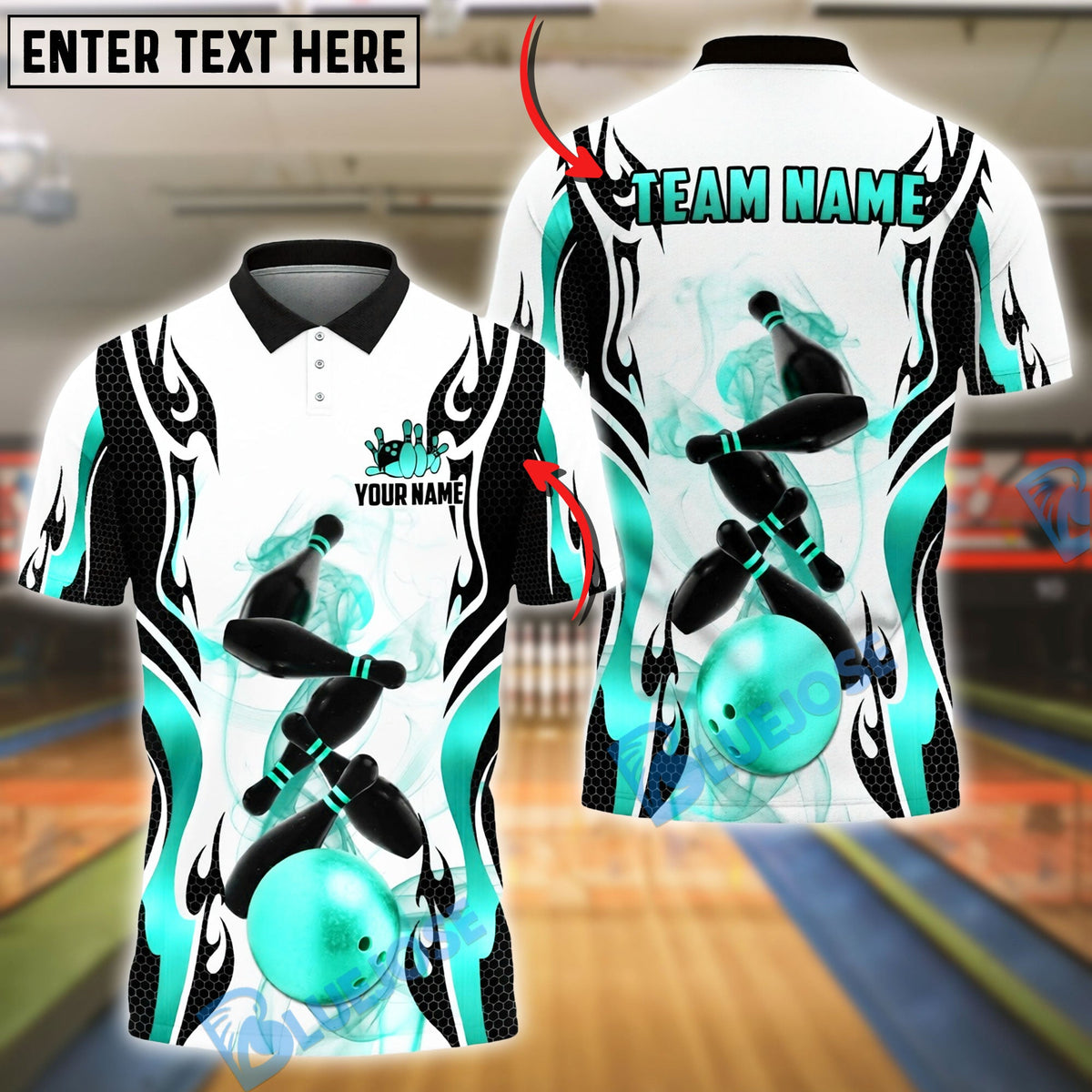 BlueJose Bowling And Pins Luxury Smoke Pattern Customized Name, Team Name 3D Shirt (6 Colors)