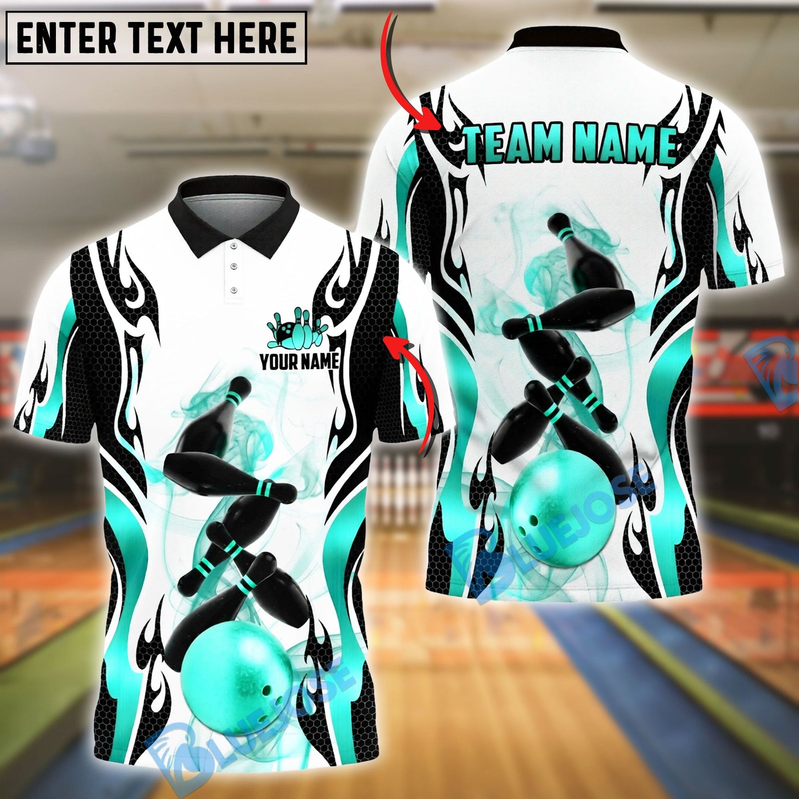 BlueJose Bowling And Pins Luxury Smoke Pattern Customized Name, Team Name 3D Shirt (6 Colors)