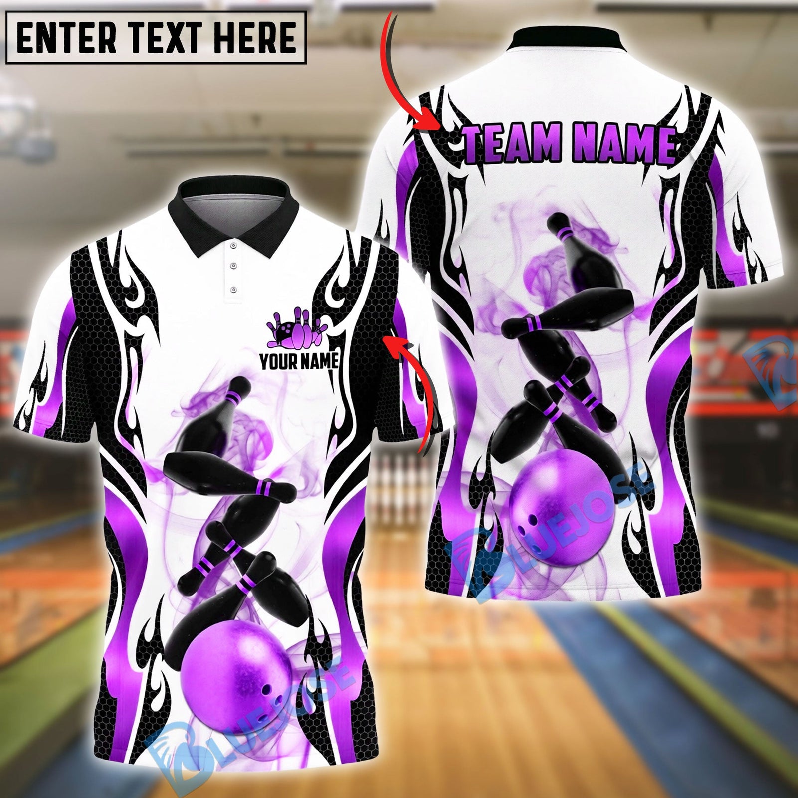 BlueJose Bowling And Pins Luxury Smoke Pattern Customized Name, Team Name 3D Shirt (6 Colors)