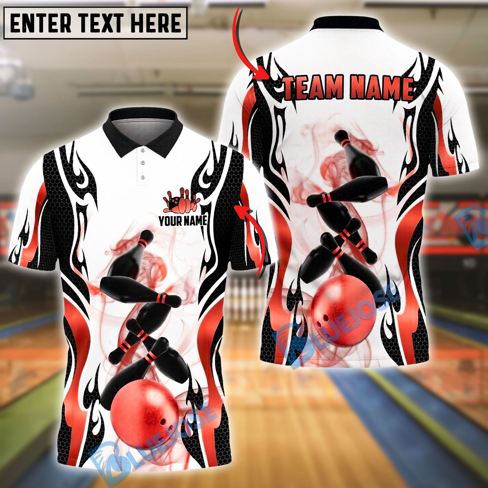 BlueJose Bowling And Pins Luxury Smoke Pattern Customized Name, Team Name 3D Shirt (6 Colors)