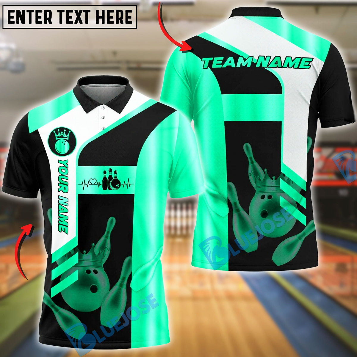 BlueJose Bowling And Pins Premium Line Customized Name, Team Name 3D Shirt (6 Colors)