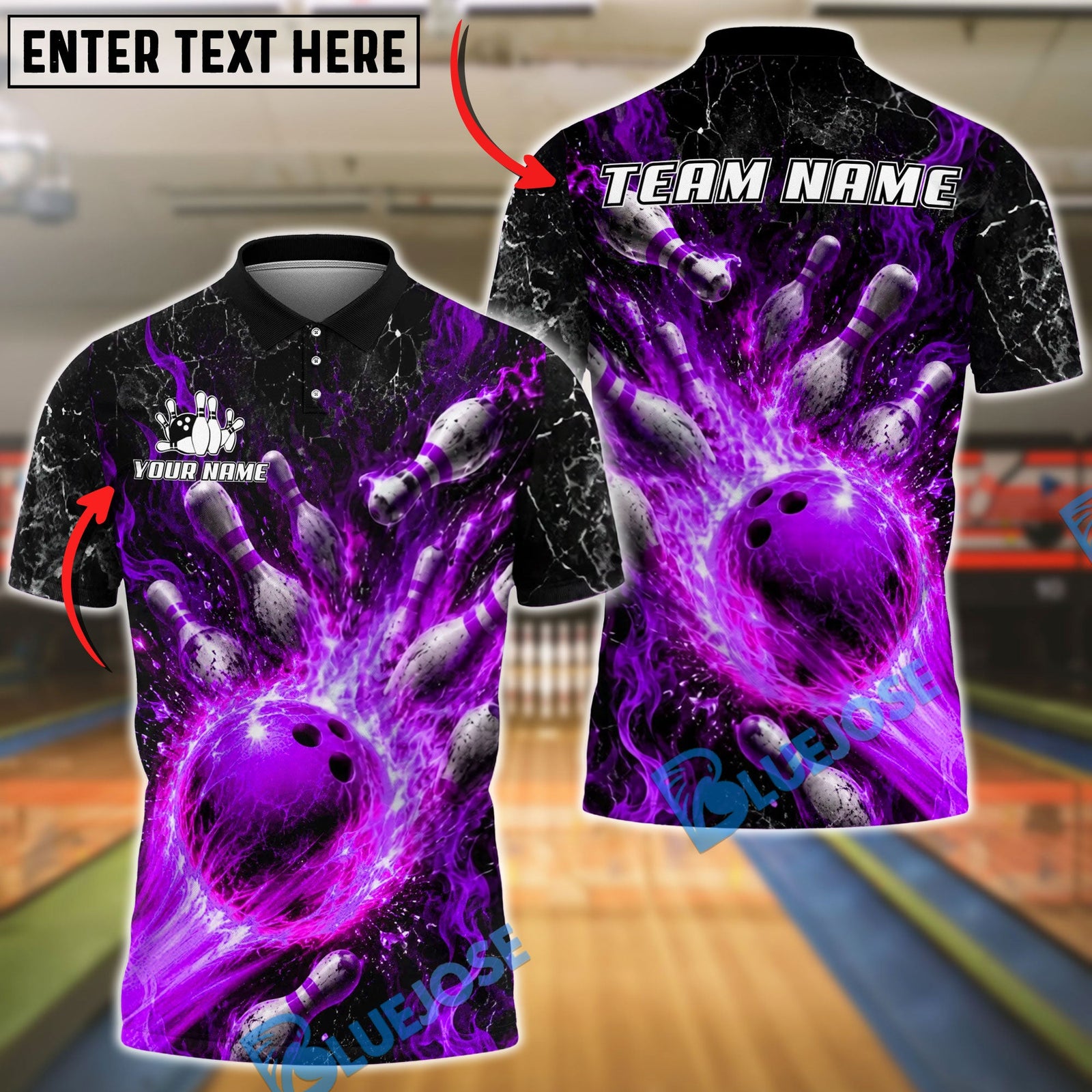 BlueJose Bowling And Pins Fire Explosion Domination Customized Name, Team Name 3D Shirt (4 Colors)