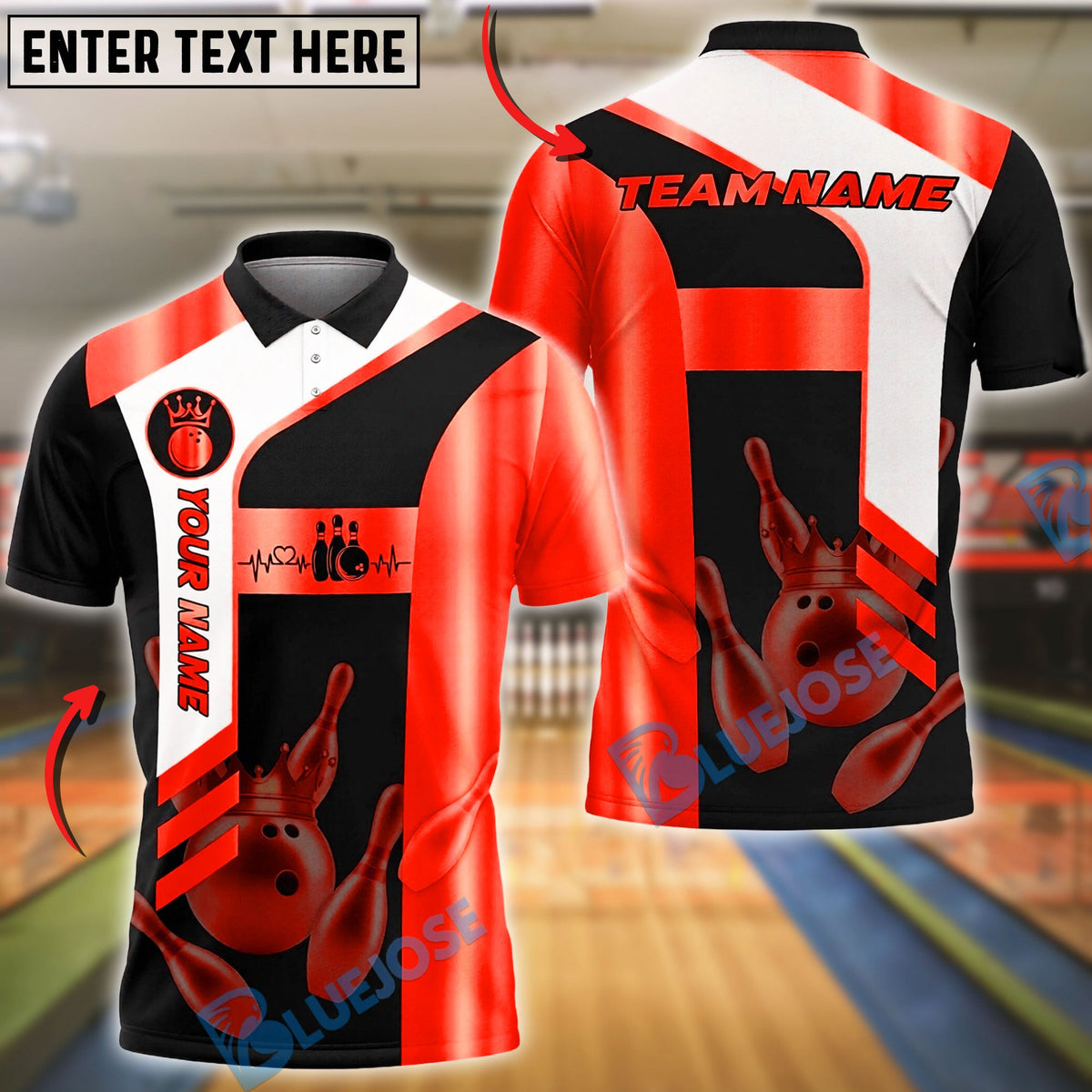 BlueJose Bowling And Pins Premium Line Customized Name, Team Name 3D Shirt (6 Colors)