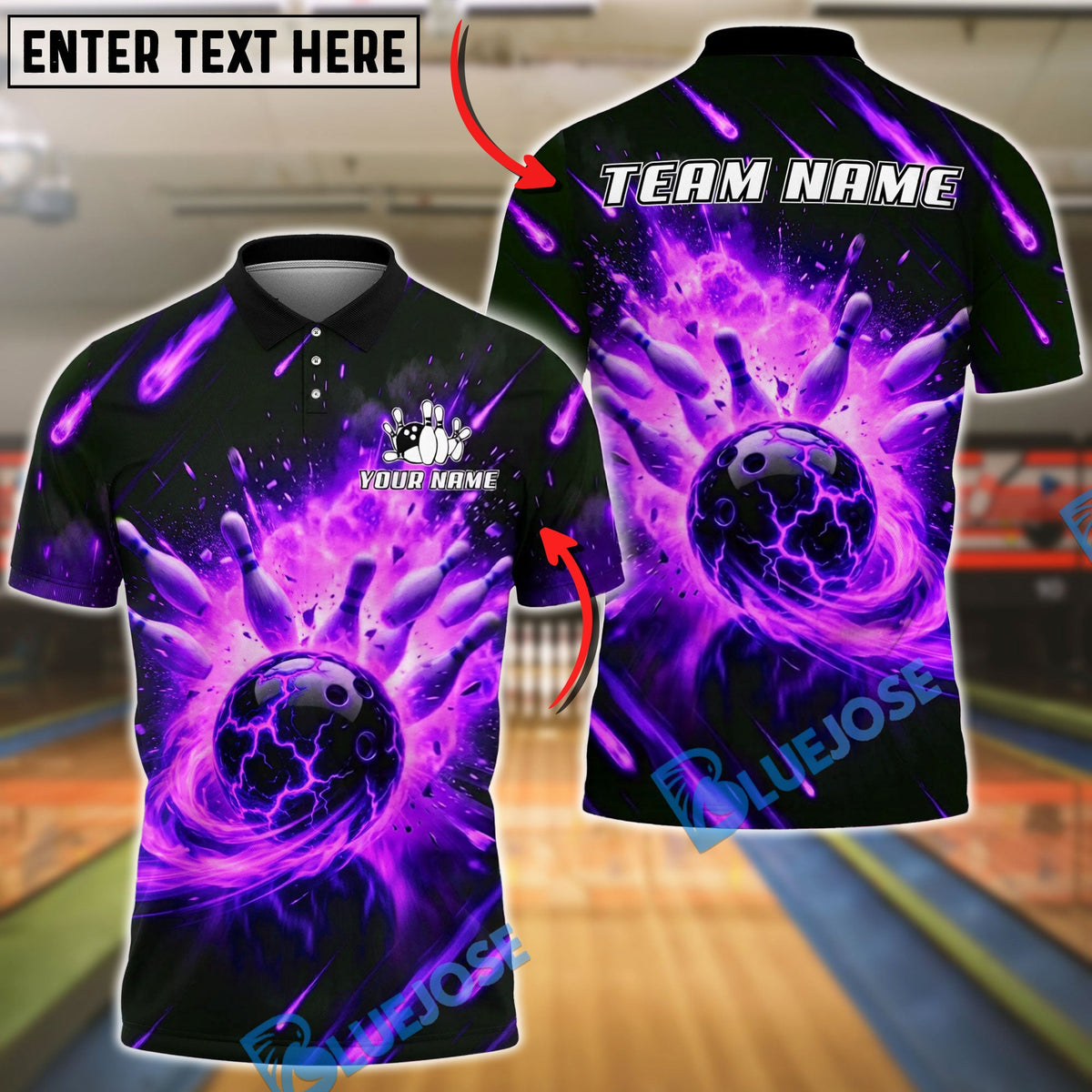 BlueJose Bowling And Pins Fireball Explosive Power Customized Name, Team Name 3D Shirt (4 Colors)