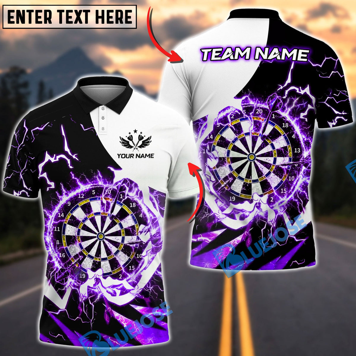 BlueJose Darts Dartboard Storm Power Personalized Name, Team Name Unisex Shirt (6 Colors)