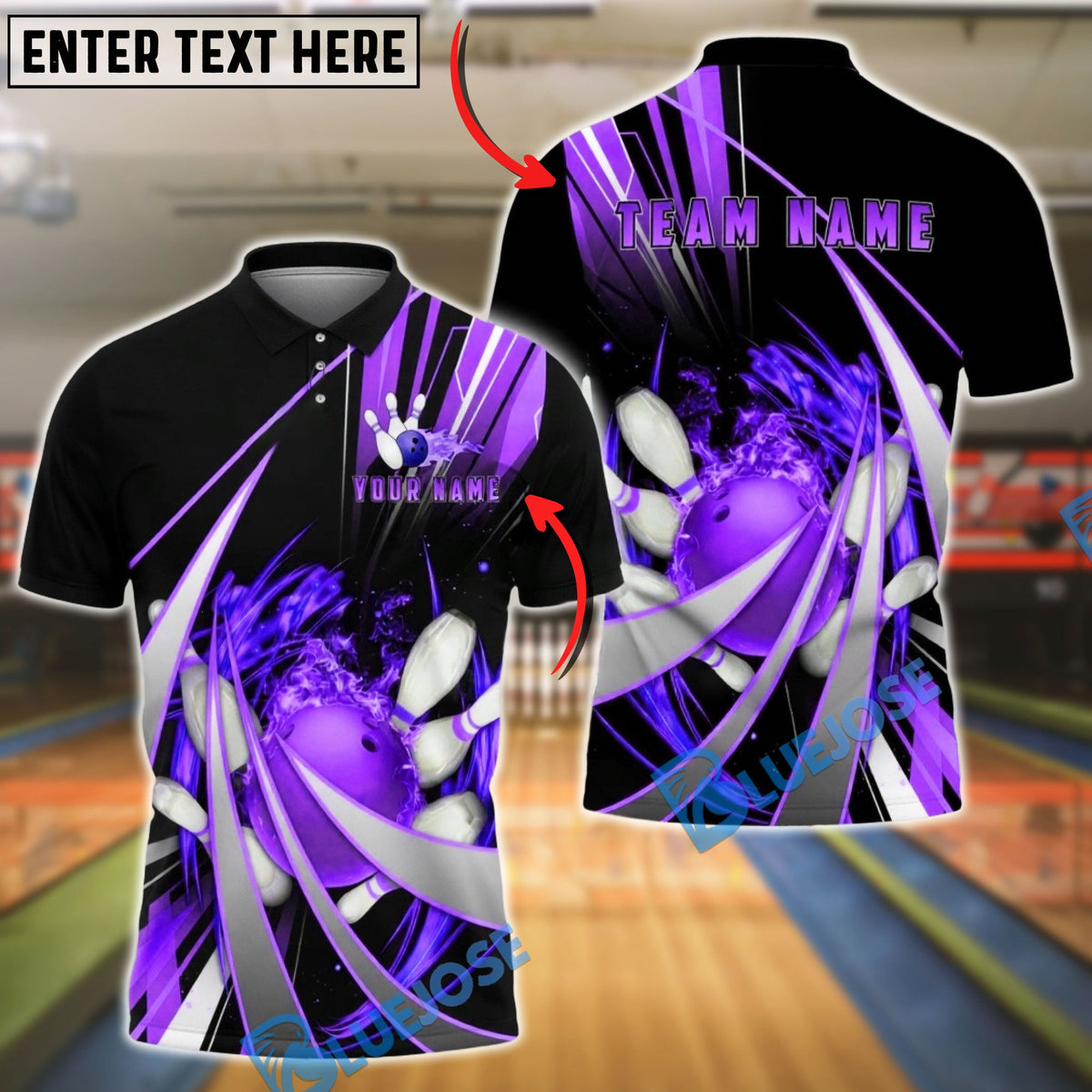 BlueJose Bowling & Pins Neon Swirl Strike Customized Name, Team Name 3D Shirt (4 Colors)