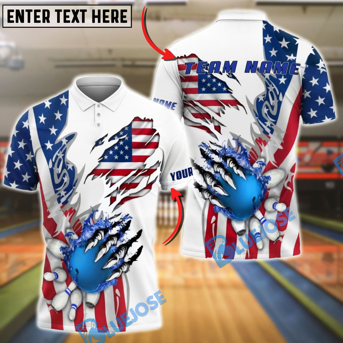 BlueJose Bowling USA Blue Strike Explosion Personalized Shirt (2 Colors)