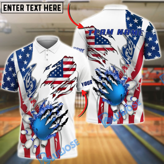 BlueJose Bowling USA Blue Strike Explosion Personalized Shirt (2 Colors)