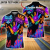 BlueJose Bowling And Pins Neon Cat Pattern Customized Name, Team Name 3D Shirt (4 Colors)