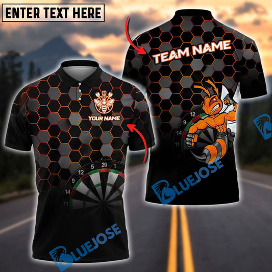 BlueJose Darts Fighting Bee Honeycomb Target Multicolor Options Personalized Name Shirt (4 Colors)