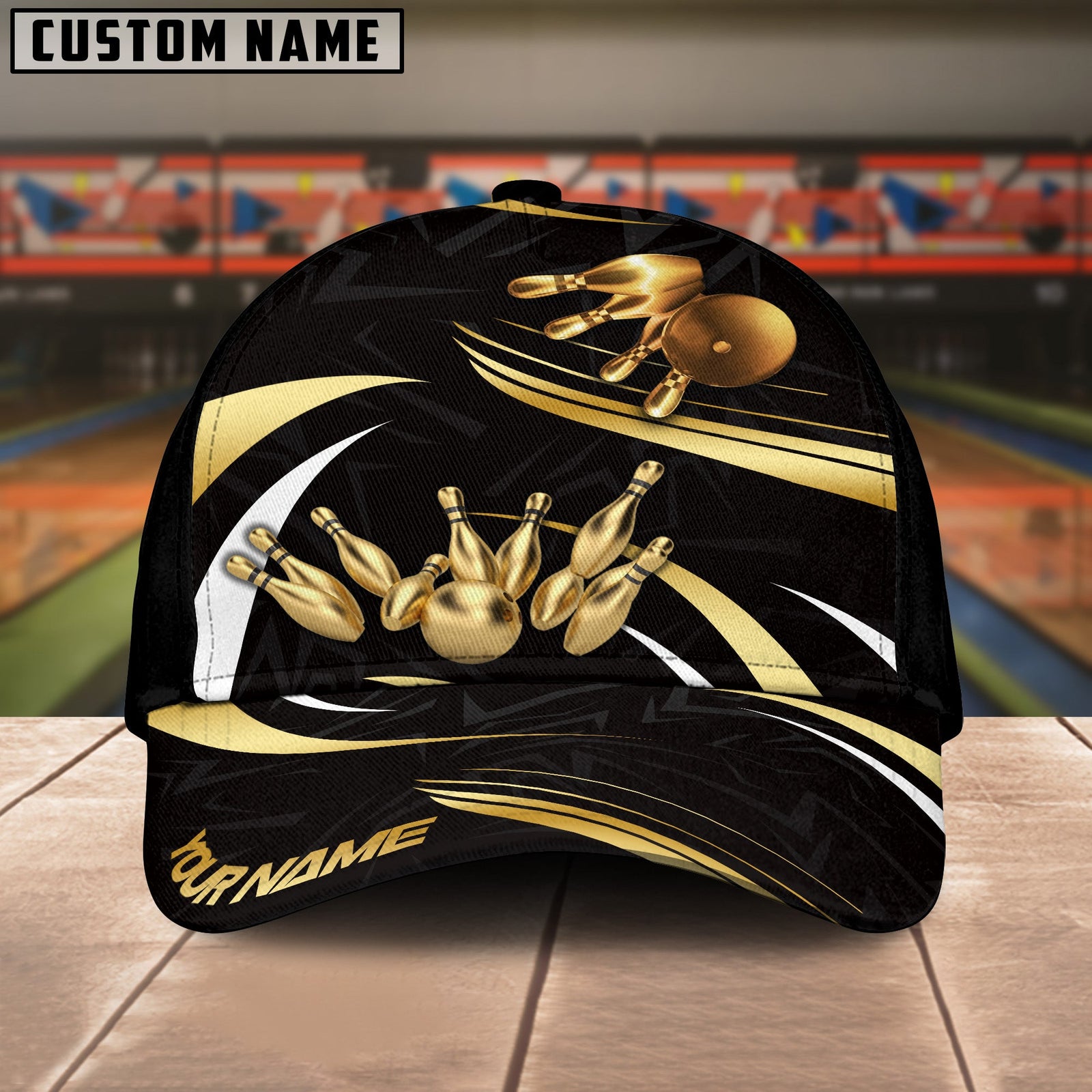 BlueJoses Bowling And Pins Bling Bling Shiny Multicolor Personalized Name Cap