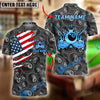 BlueJose Billiards Ball 8 Golden Flames American Flag Ripped Personalized Name Shirt (4 Colors)