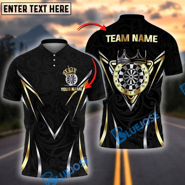 BlueJose Darts Golden King Crown Design Personalized Name, Team Name Shirt (4 Colors)