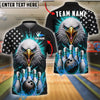 BlueJose Bowling And Pins Fire Eagle USA Flag Pattern Customized Name, Team Name 3D Shirt (4 Colors