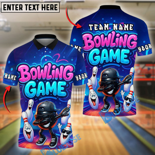 BlueJose Bowling And Pins Cartoon Game Vibe Strike Pose Customized Name, Team Name 3D Shirt (4 Colors)