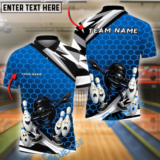 BlueJose Bowling And Pins Dabbing Ball Hex Style Customized Name, Team Name 3D Shirt (4 Colors)