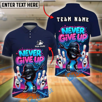 BlueJose Bowling And Pins Motivational Never Give Up Style Customized Name, Team Name 3D Shirt (4 Colors)