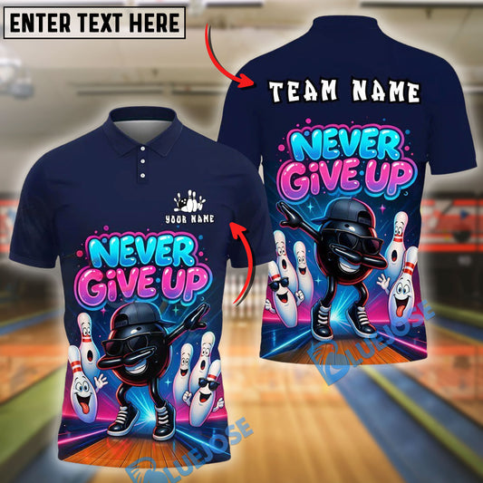 BlueJose Bowling And Pins Motivational Never Give Up Style Customized Name, Team Name 3D Shirt (4 Colors)