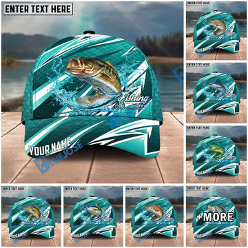 BlueJose Fishing Cyan Lightning Scale Pattern Splash Water Personalized Name Classic 3D Cap Personalized Cap (13 Breeds)