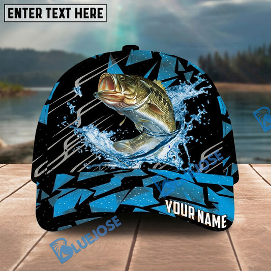 BlueJose Fishing Geometric Splash Dark Blue Pattern Personalized Name Classic 3D Cap Personalized Cap (13 Breeds)