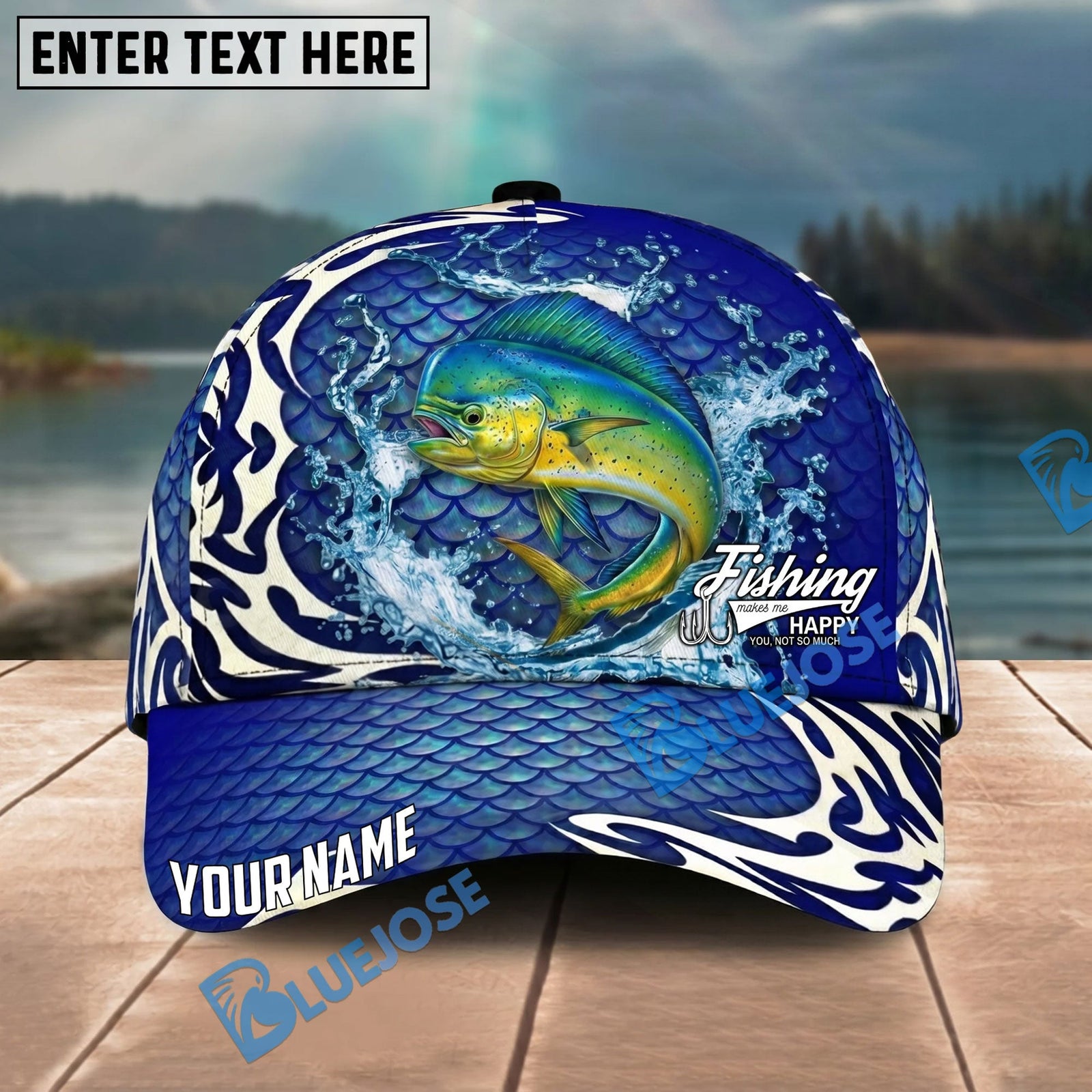 BlueJose Fishing Scale Pattern Ocean Wave Style Personalized Name Classic 3D Cap Personalized Cap (13 Breeds)