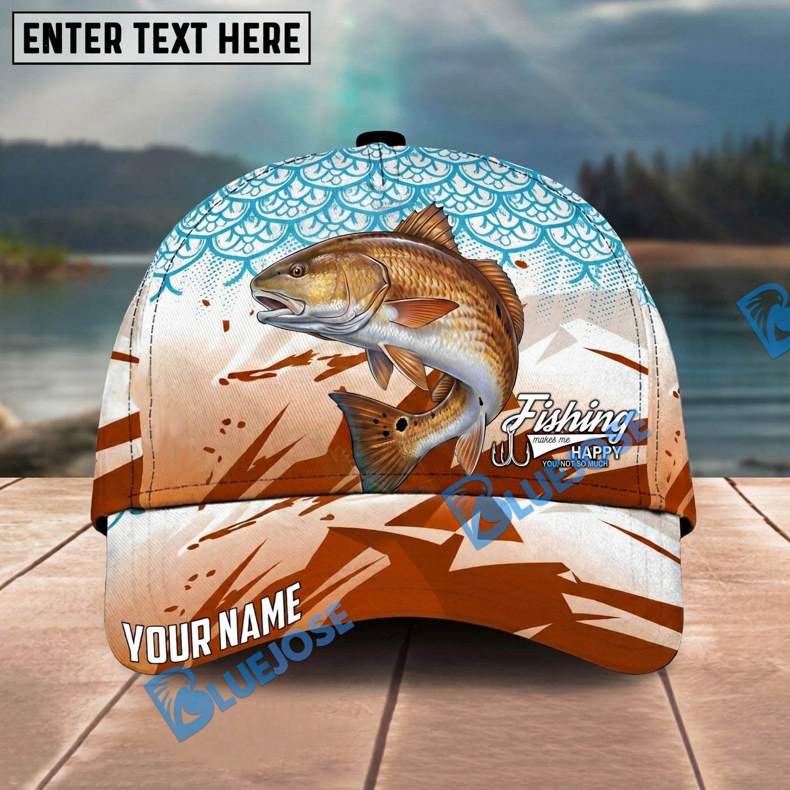 BlueJose Fishing Retro Scale Pattern Personalized Name Classic 3D Cap Personalized Cap (13 Breeds)