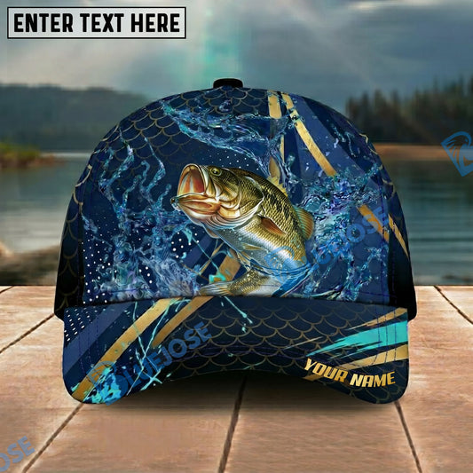 BlueJose Fishing Luxury Gold Stripe Water Splash Design Personalized Name Classic 3D Cap Personalized Cap (13 Breeds)