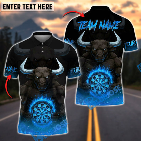 BlueJose Darts Bull Angry Flame Bullseye Customized Name, Team Name 3D Shirt (4 Colors)
