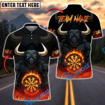BlueJose Darts Bull Angry Flame Bullseye Customized Name, Team Name 3D Shirt (4 Colors)