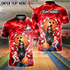 BlueJose Bowling And Pins Gothic Girl Orange Ball Blue Galaxy Background Customized Name, Team Name 3D Shirt (4 Colors)