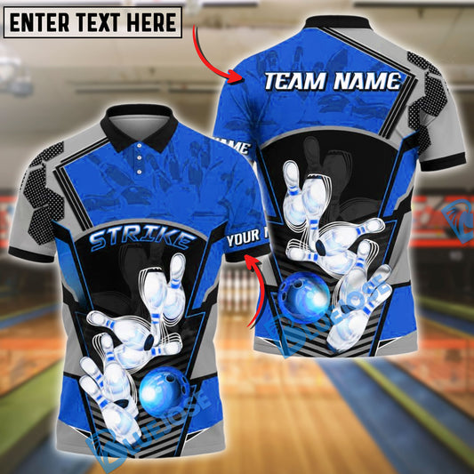 BlueJose Bowling And Pins Metal Pattern Customized Name, Team Name 3D Shirt (4 Colors)