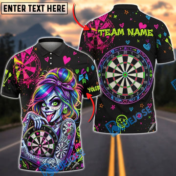 BlueJose Darts Crazy Skull Girl Rainbow Graffiti Personalized Name Shirt