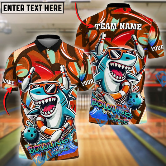 BlueJose Bowling And Pins Funny Shark Graffiti Pattern Customized Name, Team Name 3D Shirt (4 Colors)