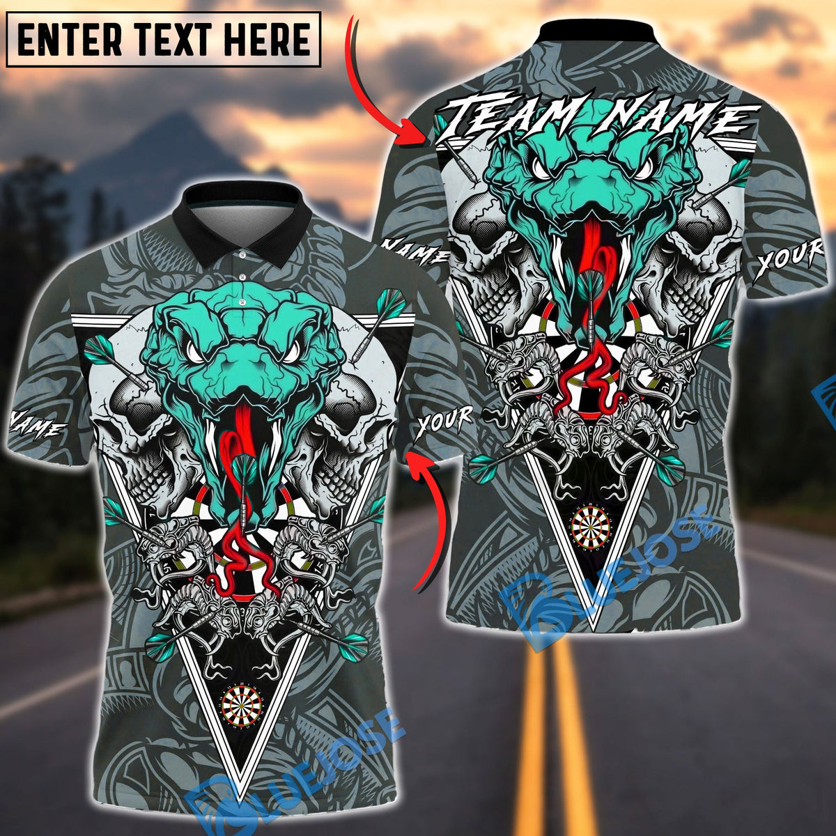 BlueJose Darts Skull Snake Dartboard Target Gothic Style Multicolor Options Personalized Name Shirt (4 Colors)