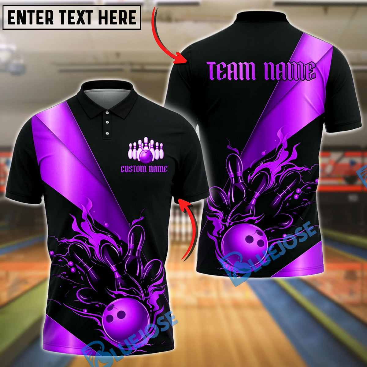 BlueJose Bowling And Pins Gold Luxury Flame Art Customized Name, Team Name 3D Shirt (6 Colors)