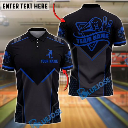 BlueJose Bowling And Pins Team Strike Black Performance Customized Name, Team Name 3D Shirt (4 Colors)