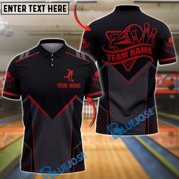 BlueJose Bowling And Pins Team Strike Black Performance Customized Name, Team Name 3D Shirt (4 Colors)