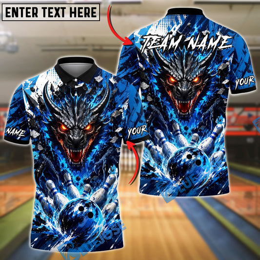 BlueJose Bowling And Pins Impact Dragon Splash Art Fury Customized Name, Team Name 3D Shirt (4 Colors)