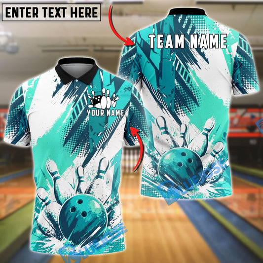 BlueJose Bowling And Pins Splash Grunge Customized Name, Team Name 3D Shirt (6 Colors)