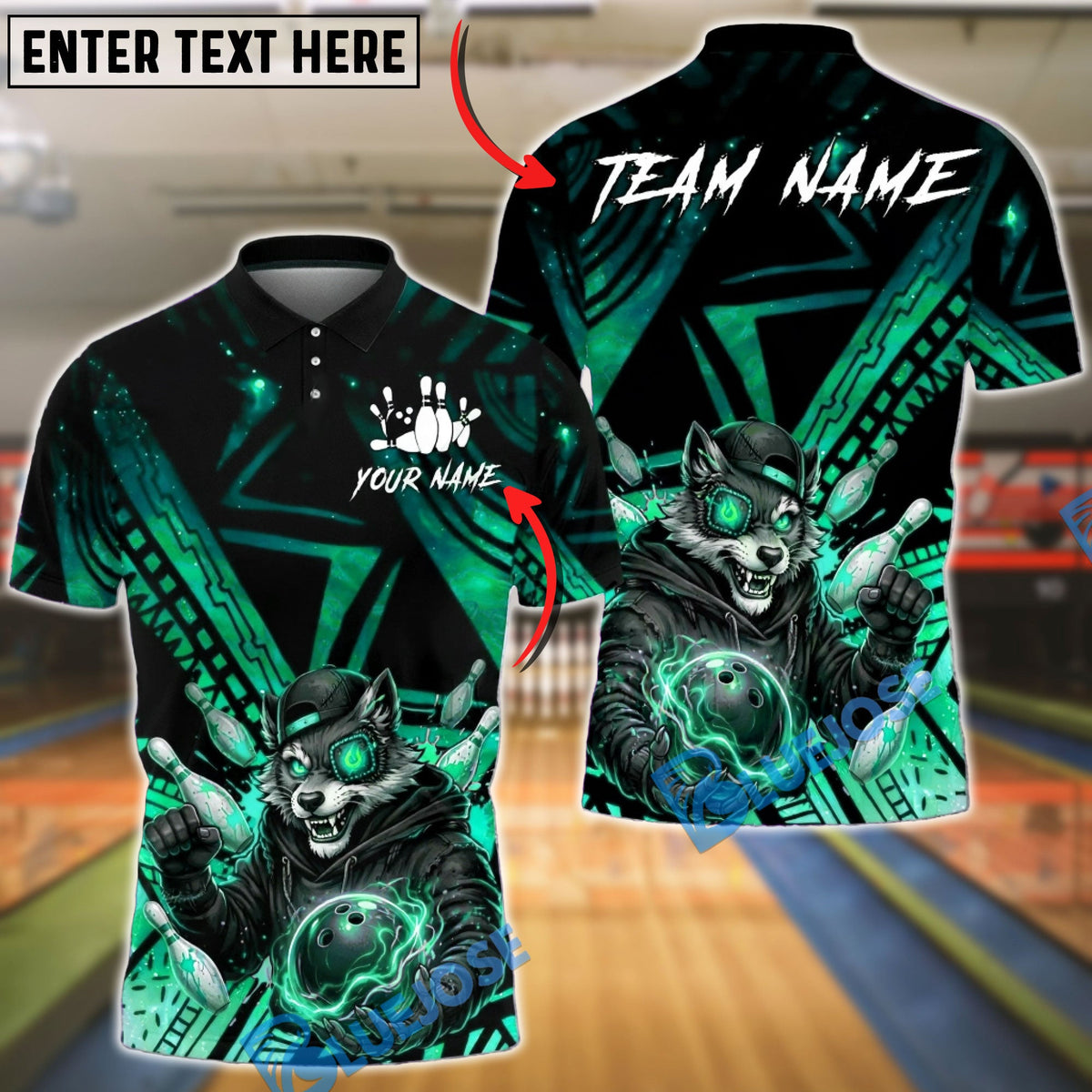 BlueJose Bowling & Pins Wolf Lightning Strike Neon Galaxy Customized Name, Team Name 3D Shirt (4 Colors)