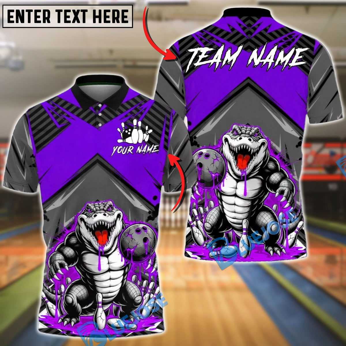 BlueJose Bowling & Pins Alligator Slime Monster Cartoon Customized Name, Team Name 3D Shirt (4 Colors)